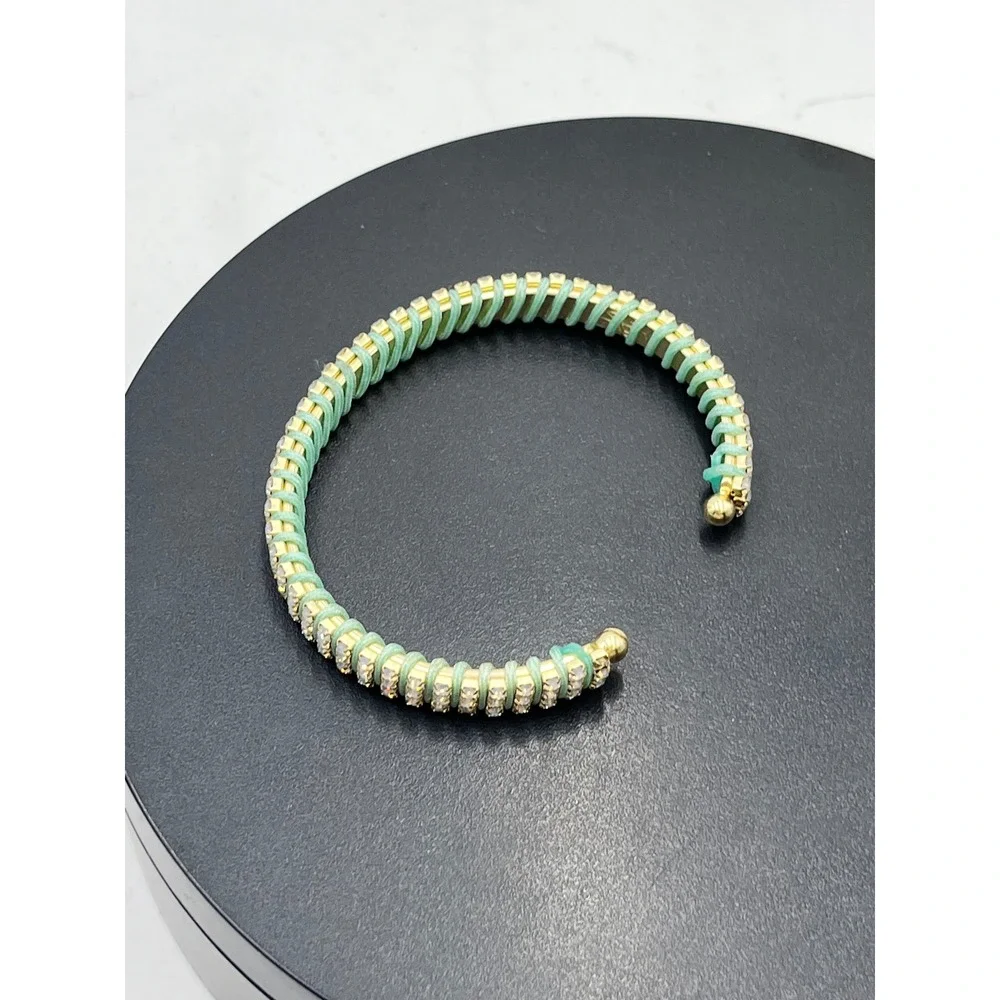 Mint Green‎ Thread-wrapped rhinestone Cuff Bangle Bracelet